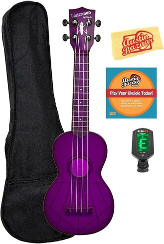 Kala KA-SWB-GN Waterman Soprano Ukulele - حزمة من إسفنج البحر باللون الأخضر غير اللامع مع حقيبة كبيرة، وموالف، وأقراص DVD التعليمية لأوستن بازار، وقطعة قماش تلميع in Saudi Arabia