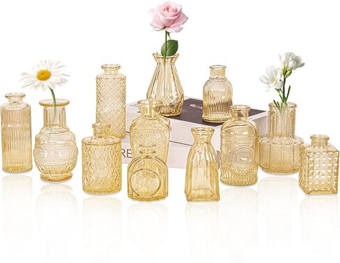 Set of 4 Glass Bud Vase Set, Small Vintage Clear Flower Vase Centerpieces for Table Bulk Cute Rustic Style Mini Vase for Home Decor Wedding Baby Shower Birthday Party in Kuwait