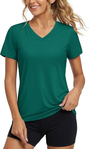 قمصان تجريب Magcomsen للنساء Upf 80+ V-tees Tees Quick Dry Yoga Top Short Sleeve Thirts Gym Athletic in Saudi Arabia