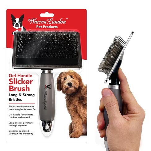 Warren London Gel-Handle Slicker Brush for Dogs | Long & Strong Pin Bristles | Doodle Brush Ideal for Thick & Long Fur | Comfortable Grooming Tool in Kuwait