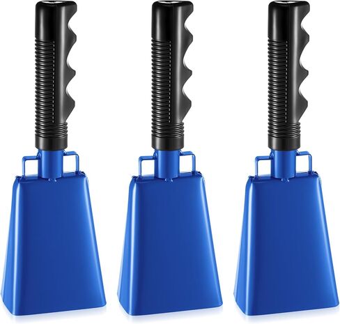6 Pack Blue Cow Bell Noise Makers with Handles, Cowbell Cheering Bell for Sporting Events, Football Games, Large Solid School, Musical Instrument Cow Bell Alarm Cheers for Farm Games, 3 x 2 x 9 Inch in Saudi Arabia