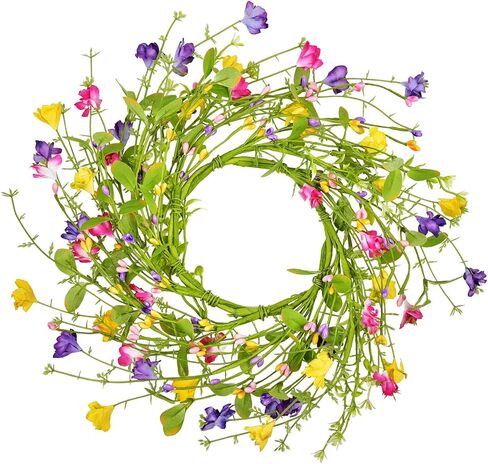 Lskytop الزهرة الاصطناعية الزهرة للباب الأمامي 24inch اكليلا من الزهور البرية الملونة مع ديزي لنافذ الجدار ديكور في الداخل in Kuwait