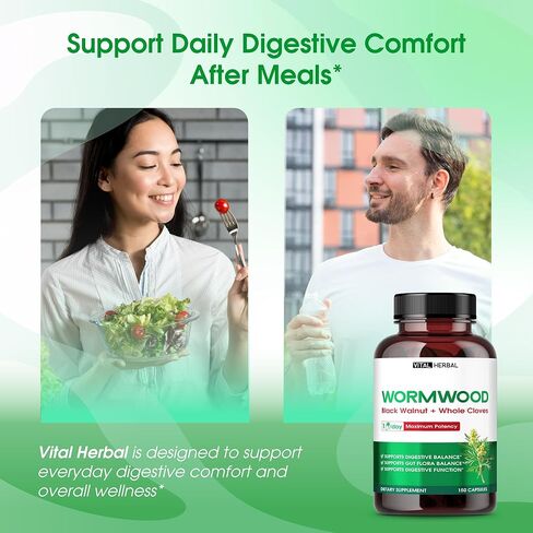 Wormwood العشبية الحيوية مع جوز الأسود فصين كامل كبسولات الزنجبيل - 150 كبسولة - تدعم الصحة الهضمية ، وظائف المناعة والتخلص من السموم - المصنوعة في الولايات المتحدة الأمريكية in Kuwait