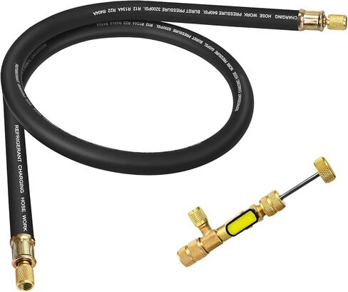 2025 Upgraded Evacuation Kit, 1/2" HVAC Vacuum Hose, 1/4" and 5/16" Valve Core Removal Tool, 3/8" to 3/8" Fittings High-Flow Refrigerant Hose, Faster HVAC Evacuation and Recovery, 6 Feet, Black in Kuwait