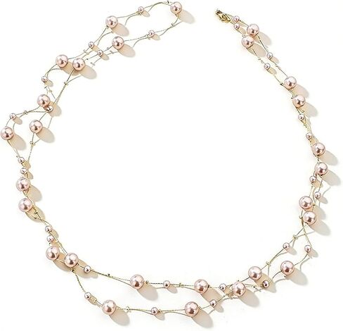 Vintage Layered Pearl Long Necklace for Women,Multiple Strands Pearl Statement Necklace for Bridal Wedding,Fashion Neck Jewelry for Sweater Dress in Saudi Arabia
