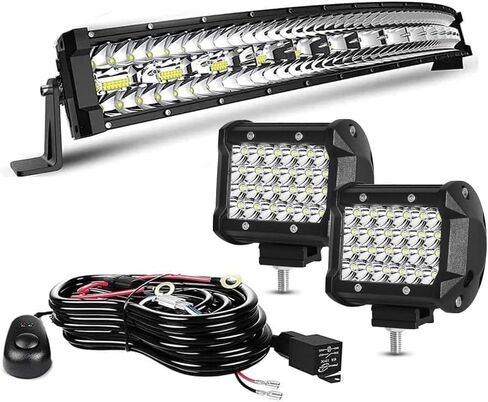 LED Light Bar Kits - 32IN Curved 405W Triple Row Offroad Driving LED Light Bar+ 4pc 4inch 72W Led Pod Lights with Wiring Harness Fit for Pickup Trucks SUV ATV UTV Boat Lights in Kuwait