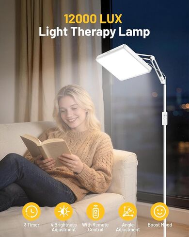 مصابيح العلاج الخفيفة Suxio - 12000 Lux Therapy Light ، مصباح سعيد مع علاج مربع عن بعد ، مع 3 مؤقت و 4 سطوع ، مصباح LED خالي من الأشعة فوق البنفسجية مثالية للمنزل ، المكتب in Kuwait