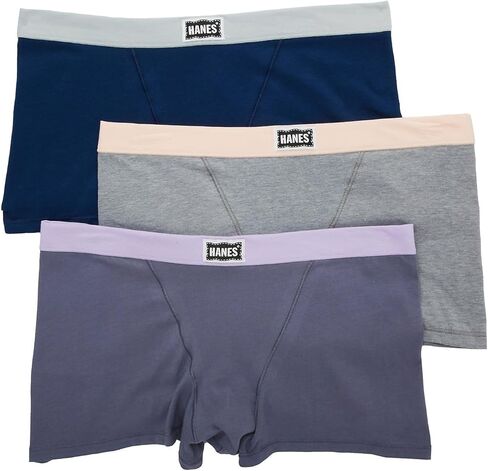 Hanes Women's Original Stretch Vintage Boxer Brief - 3 Pack, 45VOBB, Lilac/White/Silver, L in Kuwait