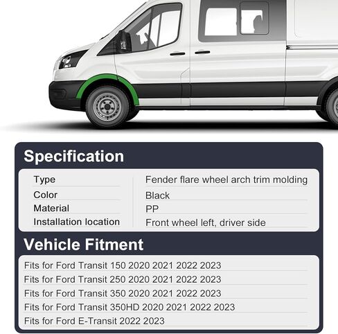 Front Wheel Opening Molding Panel Exterior Trim Fender Flare Set for Ford Transit-150 Transit-250 Transit-350 Transit-350HD 2020 2021 2022 2023, for Ford E-Transit 2022 2023 (Right Side) in Kuwait