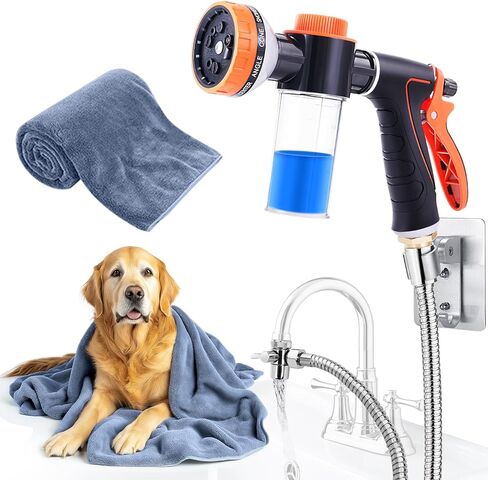 Dog Washing Hose Attachment with Dog Towels for Drying Dogs Large, Bathtub Faucet Sprayer Attachment with Long Hose, Pup Sprayer for Tub Faucet Attachment, Indoor Dog Washing Shower Attachment in Kuwait