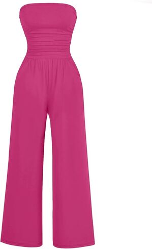 AUXDIO Women's Casual Summer Strapless Jumpsuits Off Shoulder Sleeveless Backless 2025 Wide Leg Romper with Pocket in Saudi Arabia