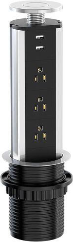 Kungfuking Pop Up Outlet Socket Recessed Retractable Power Strip Charging Station with 3 US Plug and 2 USB Ports for Kitchen Counter Island Conference Office, Black in Kuwait