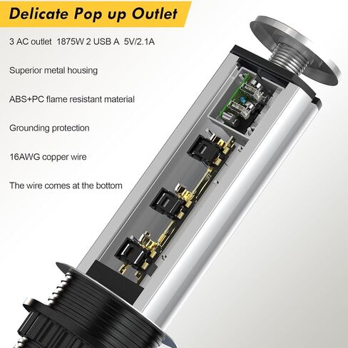 Kungfuking Pop Up Outlet Socket Recessed Retractable Power Strip Charging Station with 3 US Plug and 2 USB Ports for Kitchen Counter Island Conference Office, Black in Kuwait