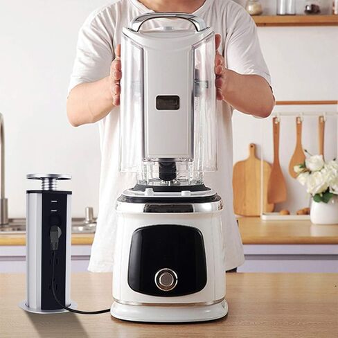 Kungfuking Pop Up Outlet Socket Recessed Retractable Power Strip Charging Station with 3 US Plug and 2 USB Ports for Kitchen Counter Island Conference Office, Black in Kuwait