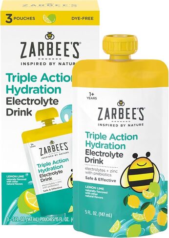 Zarbee's Triple Action Hydration Electrolyte Drink for Kids, Replaces Electrolytes & Helps Mild to Moderate Dehydration, 6 ct Strawberry Lemonade & 6 ct Lemon Lime Bundle, 12 x 5 fl. oz in Saudi Arabia