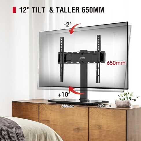 حامل تلفزيون دوار عالمي لأجهزة التلفاز مقاس 27-55 بوصة، قاعدة حامل تلفزيون على طاولة قابلة للتعديل بارتفاع مع إمالة، حامل تلفزيون مع قاعدة من الزجاج المقوى لغرفة المعيشة، يحمل ما يصل إلى 88 رطلًا، الحد الأقصى VESA 400 × 400 مم in Kuwait