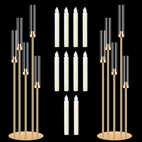 4 Set 5 Arm Gold Candle Holder with Acrylic Lampshade, 41.3'' Tall Candlesticks Holder for Christmas Wedding Housewarming Gift,Metal Candle Holders Candlestick Centerpiece,Fit 0.87'' LED Candle in Saudi Arabia
