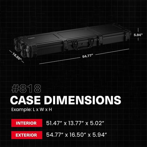 Condition 1 55" Long Gun Carrying Case Model 818 with Wheels, Rolling Hard Lockable Storage with Foam, IP67 Waterproof, TSA Friendly, Made in USA, 54.77"x16.50"x5.94" in Kuwait