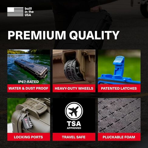 Condition 1 55" Long Gun Carrying Case Model 818 with Wheels, Rolling Hard Lockable Storage with Foam, IP67 Waterproof, TSA Friendly, Made in USA, 54.77"x16.50"x5.94" in Kuwait