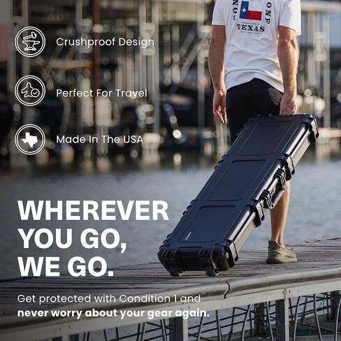 Condition 1 55" Long Gun Carrying Case Model 818 with Wheels, Rolling Hard Lockable Storage with Foam, IP67 Waterproof, TSA Friendly, Made in USA, 54.77"x16.50"x5.94" in Kuwait