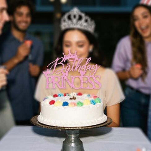 غلاف كعكة عيد ميلاد الأميرة اللامع - غلاف كعكة عيد ميلاد سعيد لتزيين حفلات عيد ميلاد فتاة التاج (وردي) in Kuwait