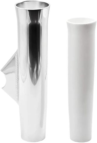 MARINE CITY White Anodize Finish Aluminum Flared Weld-on White Vinyl Insert Adjustable Fishing Rod Holder (Length: 10 Inches Dia.:1-1/2 Inches) for Marines – Boats – Ships – Yachts in Kuwait