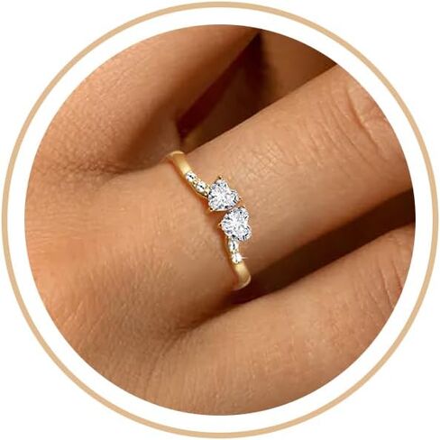 Birthstone Rings for Women Teen Girl Gifts Stacking Gold Rings Non Tarnish 2 Love Heart Birthstone Promise Wedding Mothers Day Anniversary Birthday Gift Jewelry in Kuwait