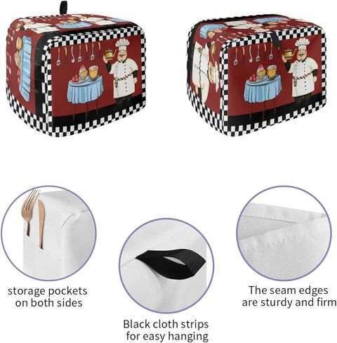 غطاء محمصة شريحتين، غطاء صانع الخبز المنقوش باللون الأسود والأبيض، غطاء غبار محمصة مع جيوب، غطاء مقاوم للغبار لأجهزة المطبخ الصغيرة 12x7.5x8in in Kuwait