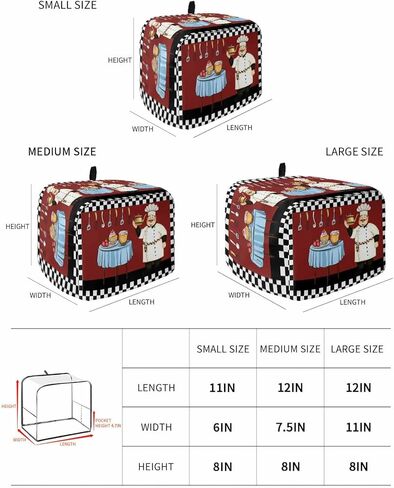 غطاء محمصة شريحتين، غطاء صانع الخبز المنقوش باللون الأسود والأبيض، غطاء غبار محمصة مع جيوب، غطاء مقاوم للغبار لأجهزة المطبخ الصغيرة 12x7.5x8in in Kuwait
