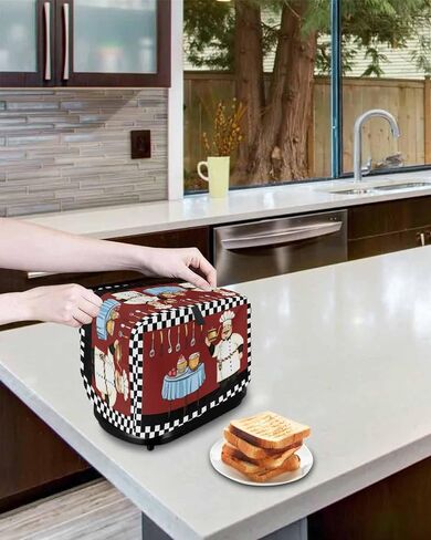 غطاء محمصة شريحتين، غطاء صانع الخبز المنقوش باللون الأسود والأبيض، غطاء غبار محمصة مع جيوب، غطاء مقاوم للغبار لأجهزة المطبخ الصغيرة 12x7.5x8in in Kuwait