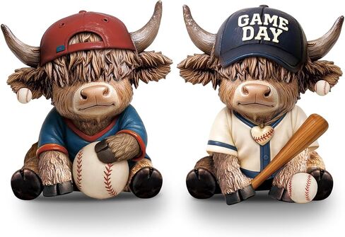 Wesiti 2 Pcs Lavender Highland Cow Figurines Spring Highland Cow Gnomes Scottish Resin Statue Calf Lavender Gifts for Summer Home Garden Kitchen Office Tiered Tray Table Decor in Kuwait