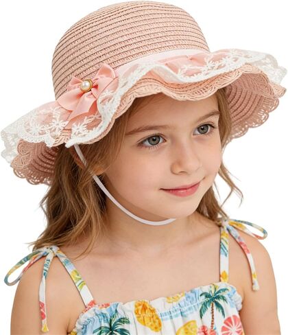 الفتيات Bowknot Fedora Straw Hat Wide Brim Summer Beach Cap قابلة للطي مرنة شمس القبع in Kuwait