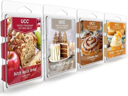 UCC Wax Melts, Soy Wax Cubes Strong Scent Long Lasting Premium Scented Mix Melts Tarts-Wild Mint & Eucalyptus, Rose & Sandalwood, Gold Amber Leaves, Clean Cotton - 4 Pack in Kuwait