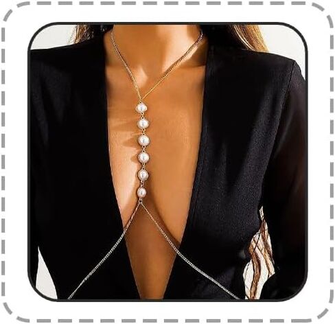Bohemian Fake Pearl Bikini Body Chain for Women Adjustable Waterproof Belly Waist Jewelry Layered Cubic Zirconia Swimsuits Beach Chains Summer Festival Mermaid Party Accessories in Saudi Arabia