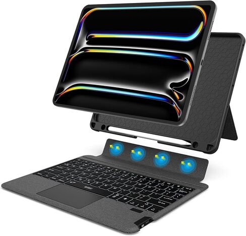 حافظة iPad Pro 12.9 مع لوحة مفاتيح: لوحة مفاتيح iPad Pro 12.9 لاسلكية قابلة للفصل، حافظة iPad 12.9 من الجيل السادس والخامس والرابع والثالث مع لوحة مفاتيح وحامل قلم رصاص | لوحة تتبع متعددة اللمس، وإضاءة خلفية، وحماية أمامية وخلفية in Saudi Arabia