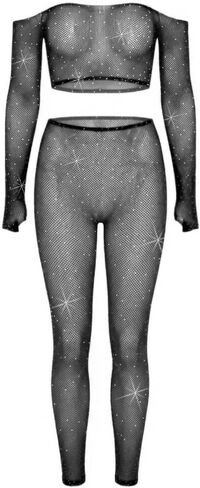 Leg Avenue womens Rhinestone Fishnet Crop Top and Footless Tights in Saudi Arabia
