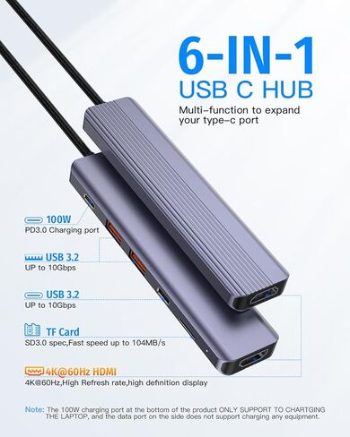USB C Hub, 10Gbps USB C Splitter for Laptop, 2 USB C 3.2 Gen 2 and 2 USB A 3.2 Gen 2 Data Ports, 100W Power Charging, for MacBook Air/Pro, Surface Pro, XPS, PC, Flash Drive, Sansung, Dell in Kuwait