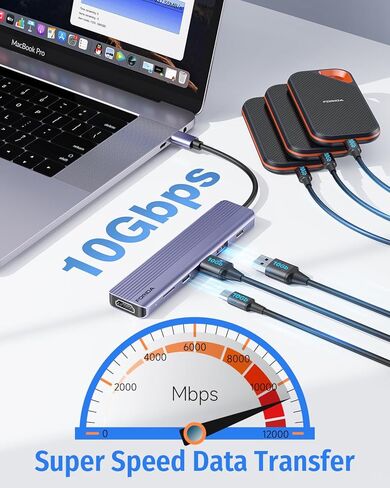 USB C Hub, 10Gbps USB C Splitter for Laptop, 2 USB C 3.2 Gen 2 and 2 USB A 3.2 Gen 2 Data Ports, 100W Power Charging, for MacBook Air/Pro, Surface Pro, XPS, PC, Flash Drive, Sansung, Dell in Kuwait