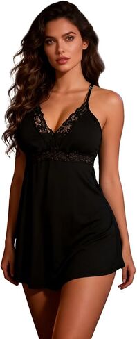 ohyeahlady Women's Lingerie Babydoll Dress Sexy Nightgown with Chest Pads Sleepwear Strap Babydoll Chemise S-XXL in Kuwait