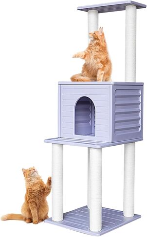 46" Indoor and Outdoor Cat Tree Tower, Cat House for Outdoor Cats, Weatherproof Cat Condo with Scratching Posts in Kuwait