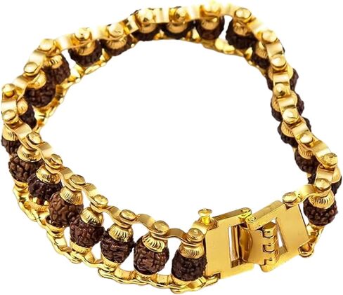 LOVENSPIRE Rudraksha سوار للرجال والنساء مطلي بالذهب مصمم الهيمالايا حبة سوار 5 موخي وجه Rudraksha حبة ذهبية اللون مجوهرات روحية أنيقة للطاقة الإيجابية والازدهار in Kuwait