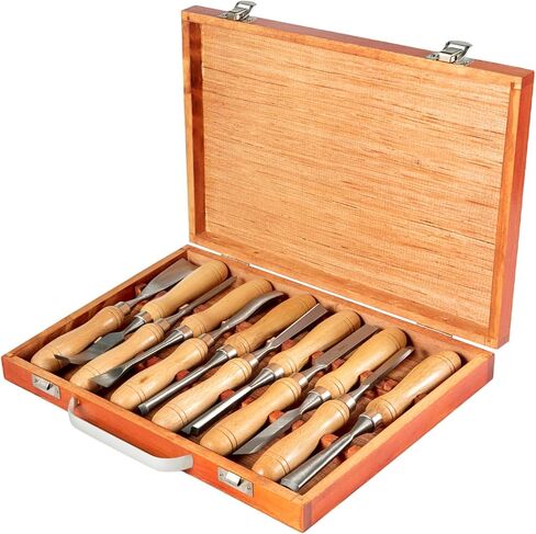 VEVOR Wood Lathe Chisel Set, 3 PCS Woodworking Turning Tools, Includes Square, Round, Diamond Carbide Blades, 7.87" Comfortable Grip Handles, Wood Chisel Set with Wooden Box For Turning Pens or Small in Kuwait