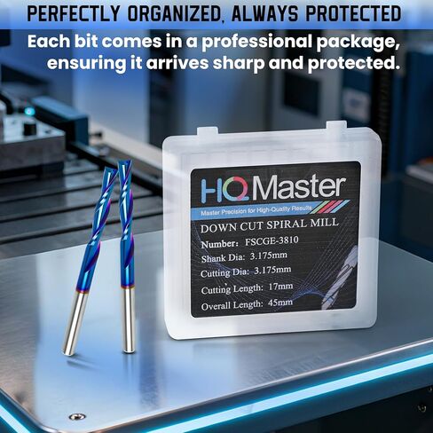 HQMaster لقمة قطع 1/8 بوصة ساق لأسفل لولبية CNC لقم التوجيه نهاية مطحنة كربيد التنجستين مجموعة 5 قطع (3.175 مم) in Kuwait