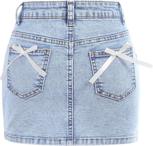 Floerns Girl's Cute Bow Denim Skirt Y2k Straight Pencil Jean Mini Skirt in Saudi Arabia