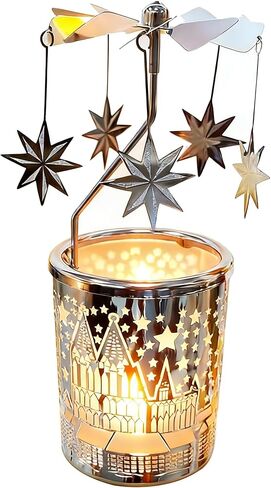 Rotary Candle Holders Spinning Tealight Holders Carousel for Tabel Decoration for Children Friend (Silver Bauhinia Flower) in Kuwait