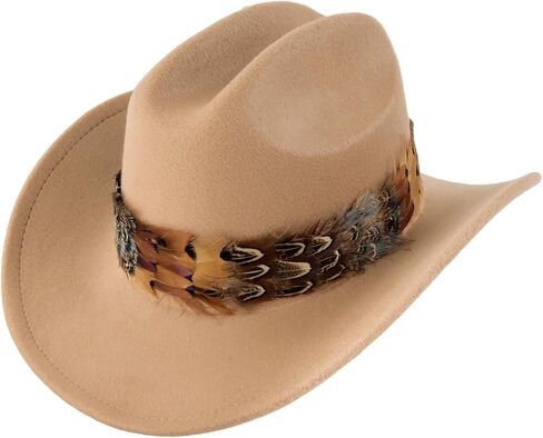 Feather Hat Band for Men Women - Feather Cowboy Western Hat Bands with Adjustable Strap Rustic Modern Design Fits All Cowboy Western Hats - One Size Brown in Kuwait