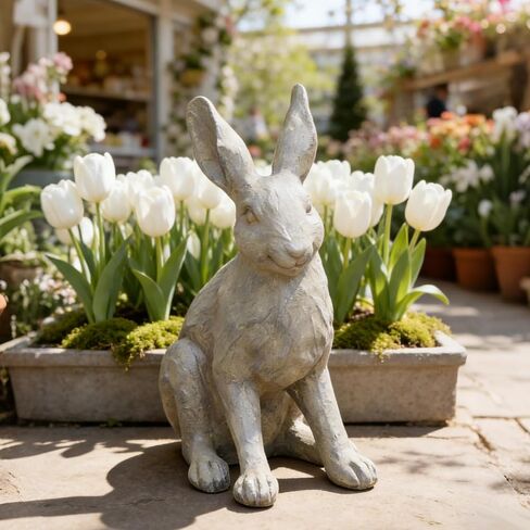 DiliComing Bunny Decor Resin Animals Statue - Garden Decorations Garden Decor for Outside Cute Cheeky Bunny Figurine Statues for Home Decor Outdoor Decor for Porch 5 × 4 × 11 Inch in Saudi Arabia