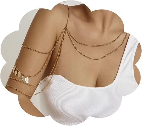Layered Tassel Shoulder Chain for Women Shoulder Body Chain Festival Upper Arm Bracelet Necklace Summer Beach Punk Bikini Bridal Wedding Body Chain Jewelry in Saudi Arabia