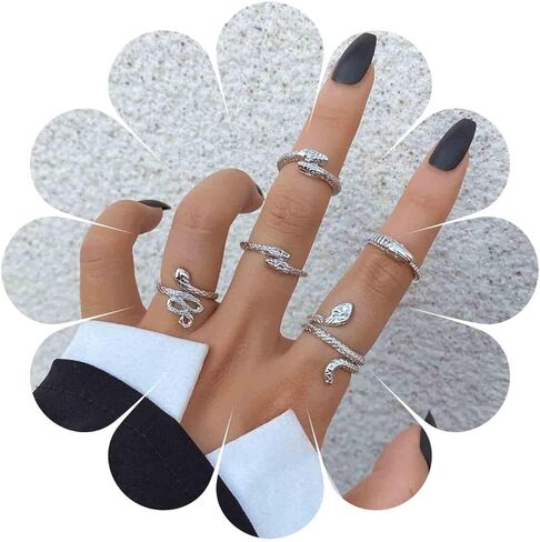 Vintage Stacking Snake Knuckle Ring Set Gold Snake Finger Rings Opening Snake Mid Ring Punk Spiral Serpent Ring Adjustable Statement Ring Jewelry for Women in Kuwait