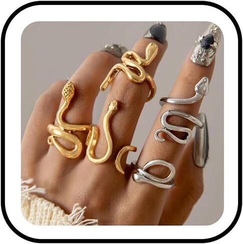 Chunky Gold Snake Rings Set,Vintage Gothic Snake Kunckle Rings Boho Stackable Joint Rings Open Adjustable Finger Rings Statement Ring Set Jewelry for Women in Kuwait